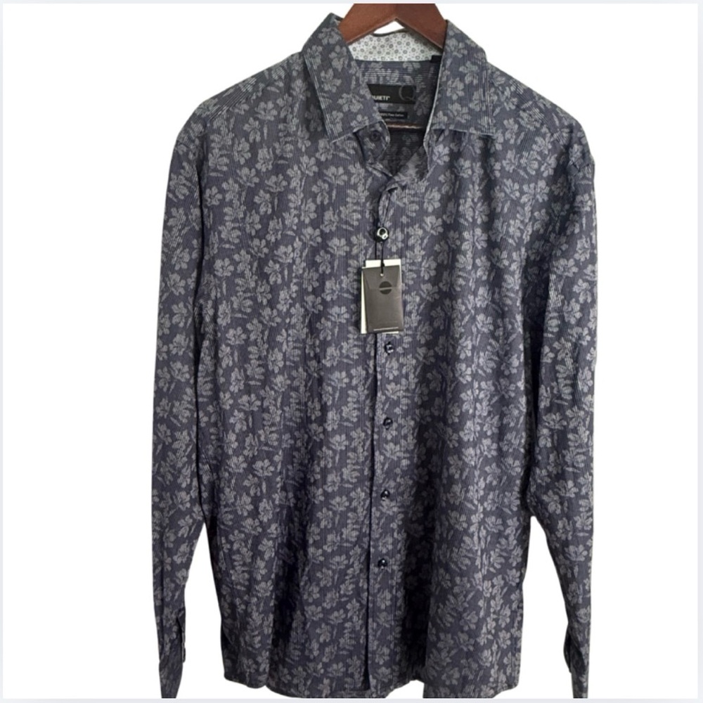 NWT Quieti Blue Floral Button Down Shirt Size Large